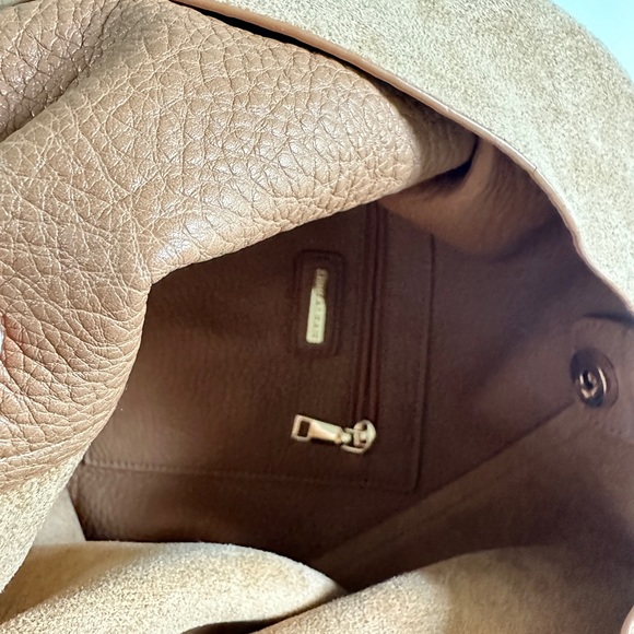 Brown Vegan Leather/Beige Suede Hobo Bag - Picture 3 of 3